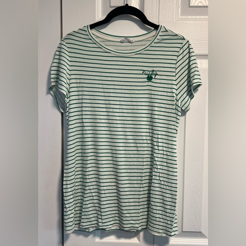 Green and White Striped Lucky Tee Shirt